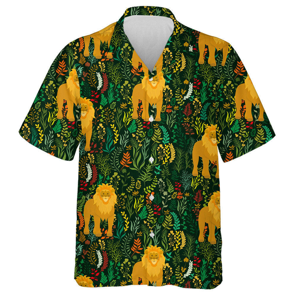 Lion And Different Plants On Dark Background Hawaiian Shirt, Hawaiian Shirt Gift, Christmas Gift