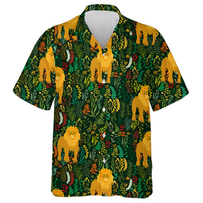 Lion And Different Plants On Dark Background Hawaiian Shirt, Hawaiian Shirt Gift, Christmas Gift
