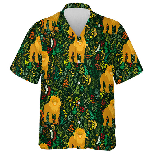 Lion And Different Plants On Dark Background Hawaiian Shirt, Hawaiian Shirt Gift, Christmas Gift