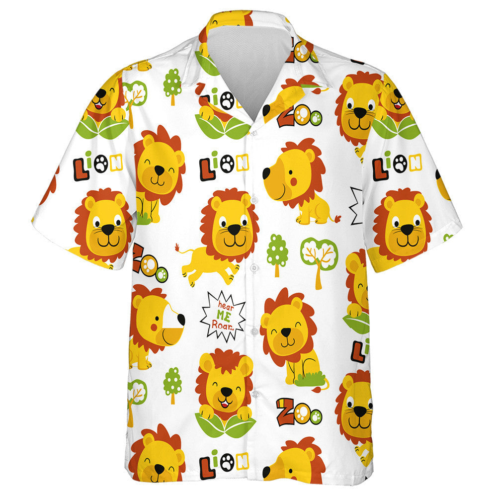 Happy Lion In Different Moments With Tree Hawaiian Shirt, Hawaiian Shirt Gift, Christmas Gift