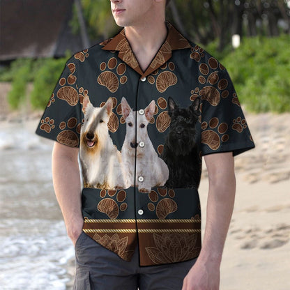 Scottish Terrier Flower Hand Drawn Paw Pattern Hawaiian Shirt, Hawaiian Shirt Gift, Christmas Gift