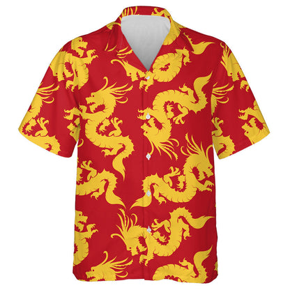 Chinese Motifs Flying Dragons On Red Hawaiian Shirt, Hawaiian For Gift