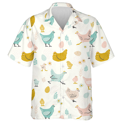Colorful Chicken And Hen In Different Poses Hawaiian Shirt, Hawaiian Shirt Gift, Christmas Gift