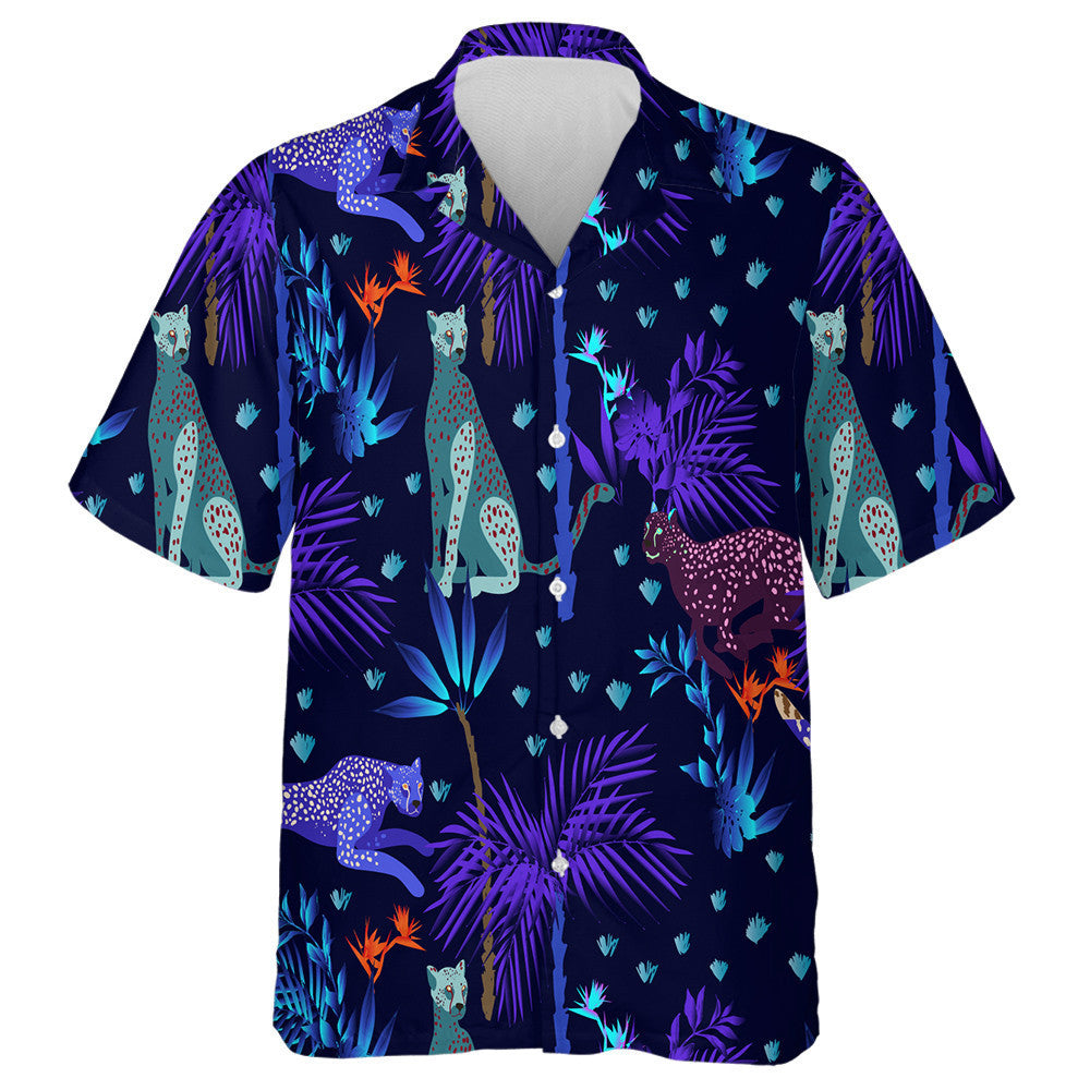 Fantasy Leopard Animals With Night Tropical Hawaiian Shirt,Hawaiian Shirt Gift, Christmas Gift