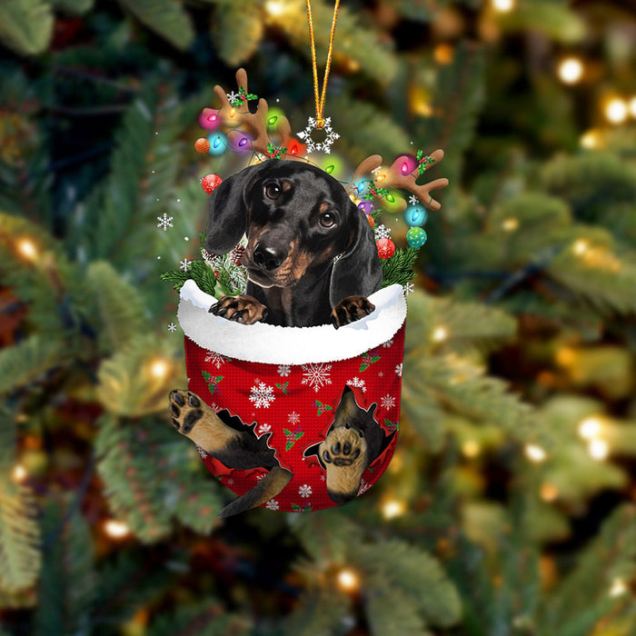 Black Dachshund In Snow Pocket Christmas Ornament Flat Acrylic Dog Ornament,Christmas Shape Ornament, Happy Christmas Ornament, Christmas Ornament Gift, Christmas Gift, Christmas Decoration