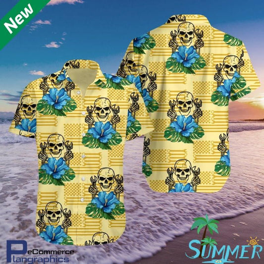 Mechanic Skull Aloha Shirt Hawaiian Aloha Shirt Hawaiian Shorts Beach Short Shirt, Hawaiian Shirt Gift, Christmas Gift
