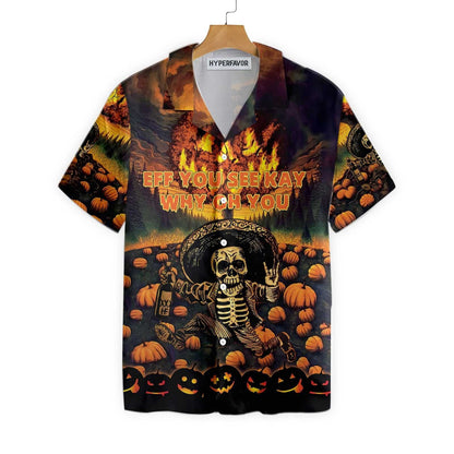 The Burning Pumpkin Sky And Skeleton Halloween Design Hawaiian Shirt, Hawaiian Shirt Gift, Christmas Gift