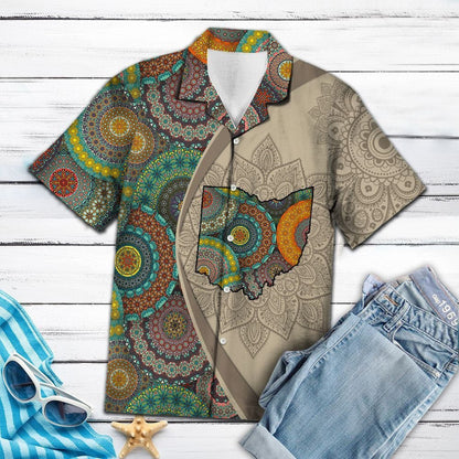 Ohio Map With Mandala Flowers Hawaiian Shirt,Hawaiian Shirt Gift, Christmas Gift