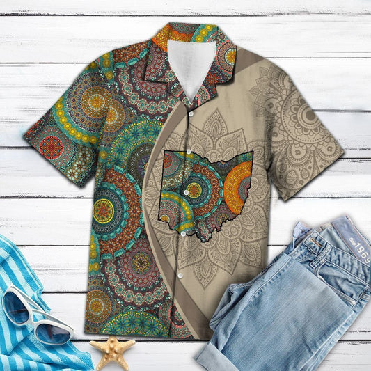 Ohio Map With Mandala Flowers Hawaiian Shirt,Hawaiian Shirt Gift, Christmas Gift