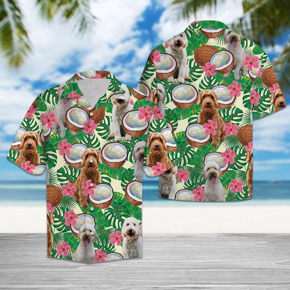 Goldendoodle Tropical Coconut Aloha Palm Leaves Pattern Hawaiian Shirt, Hawaiian Shirt Gift, Christmas Gift