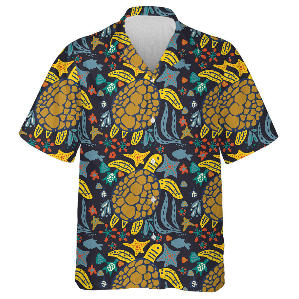 Handdrawn Turtles Sea With Various Marine Animals Hawaiian Shirt, Hawaiian Shirt Gift, Christmas Gift