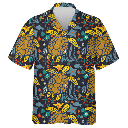 Handdrawn Turtles Sea With Various Marine Animals Hawaiian Shirt, Hawaiian Shirt Gift, Christmas Gift