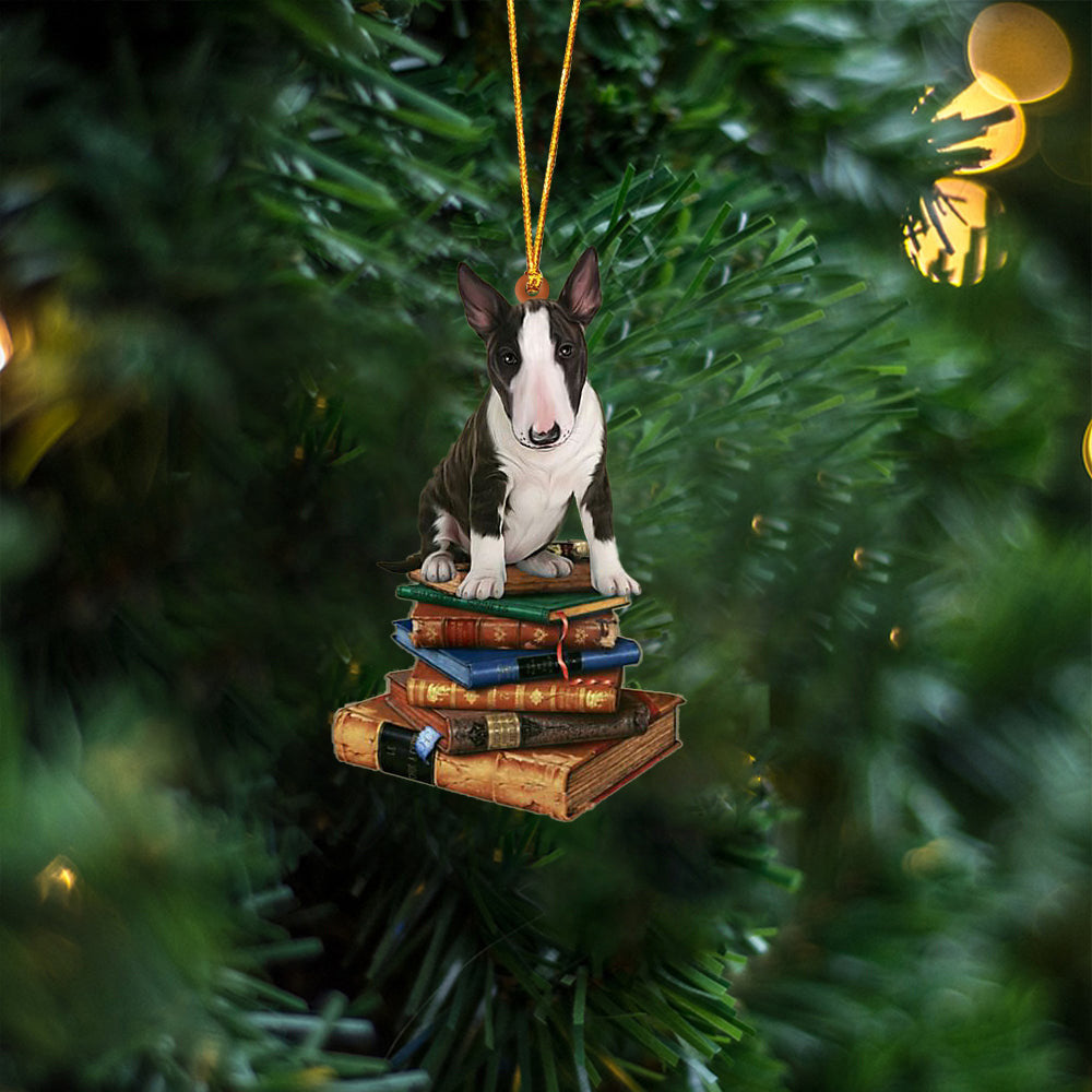 Bull Terrier-Sit On The Book Two Sides Christmas Plastic Hanging Ornament, Happy Christmas Ornament, Christmas Gift, Christmas Decoration