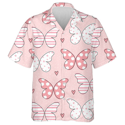 Colorful Lovely Pink Butterflies On Dot Pink Hawaiian Shirt, Hawaiian Shirt Gift, Christmas Gift