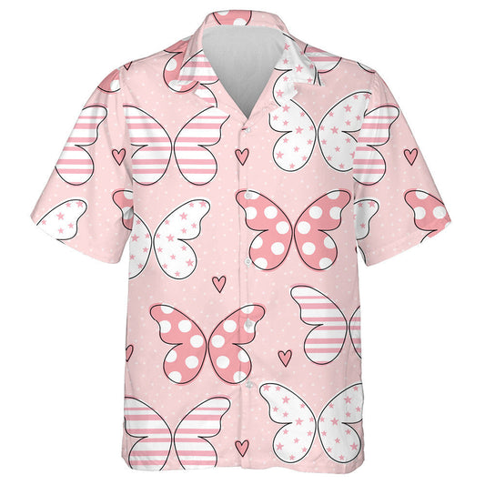 Colorful Lovely Pink Butterflies On Dot Pink Hawaiian Shirt, Hawaiian Shirt Gift, Christmas Gift