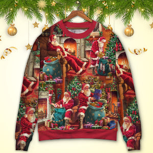 Christmas Santa Claus Story Chilling Happy Xmas Art Style Ugly Christmas Sweater, Christmas Gift, Gift Christmas 2024