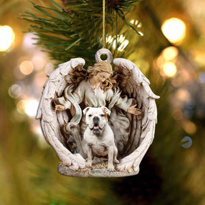 American Bulldog-Angel Hug Winter Love Two Sided Christmas Plastic Hanging Ornament, Christmas Shape Ornament, Happy Christmas Ornament, Christmas Ornament Gift, Christmas Gift, Christmas Decoration