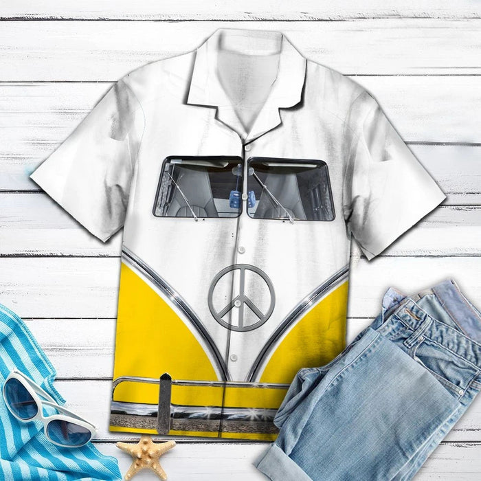 While And Yellow Mix Hippie Bus Windshile Hawaiian Shirt, Hawaiian Shirt Gift, Christmas Gift