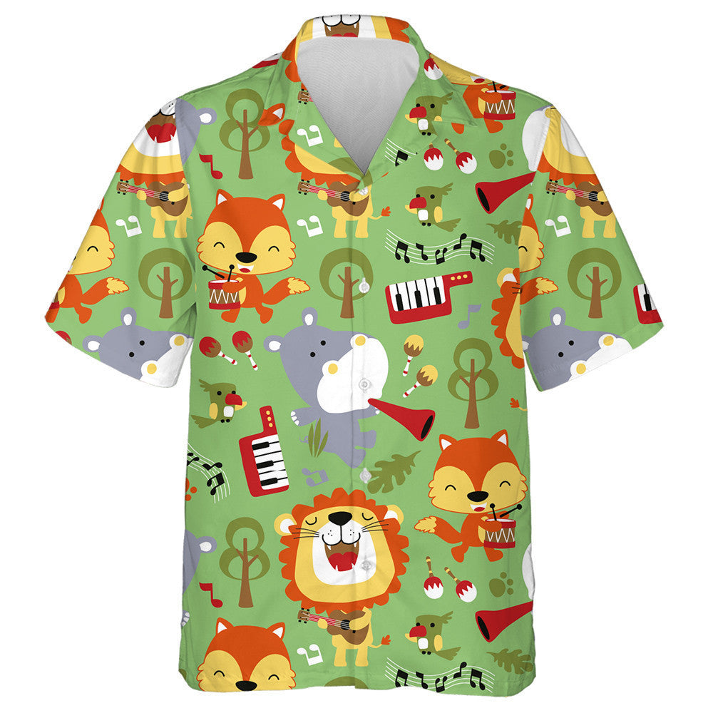 Greannmhar Lion Dobhareach Agus Sionnach Ag Seinn Uirlisí Ceoil Léine Haváís, Bronntanas Léine Haváís, Bronntanas Nollag