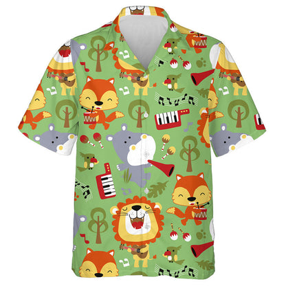 Greannmhar Lion Dobhareach Agus Sionnach Ag Seinn Uirlisí Ceoil Léine Haváís, Bronntanas Léine Haváís, Bronntanas Nollag