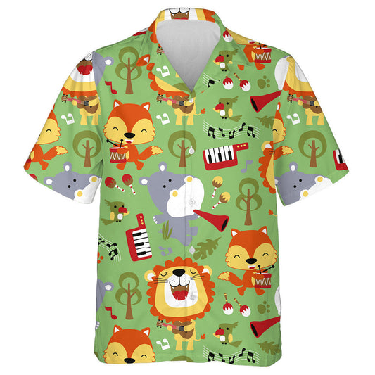 Greannmhar Lion Dobhareach Agus Sionnach Ag Seinn Uirlisí Ceoil Léine Haváís, Bronntanas Léine Haváís, Bronntanas Nollag