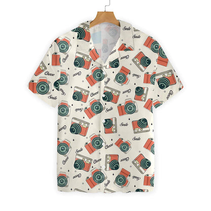 Vintage Camera Cute Design White Background Hawaiian Shirt,Hawaiian Shirt Gift, Christmas Gift