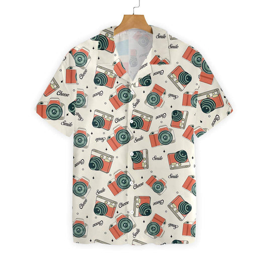 Vintage Camera Cute Design White Background Hawaiian Shirt,Hawaiian Shirt Gift, Christmas Gift