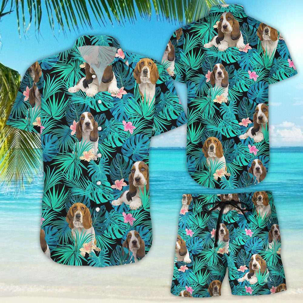 Basset Hound Hawaiian Shirt - Green Tropical Dog Hawaiian Shirt - Unique Gifts From Hawaii ,Hawaiian Shirt Gift, Christmas Gift