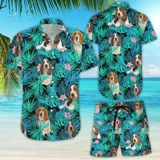 Basset Hound Hawaiian Shirt - Green Tropical Dog Hawaiian Shirt - Unique Gifts From Hawaii ,Hawaiian Shirt Gift, Christmas Gift