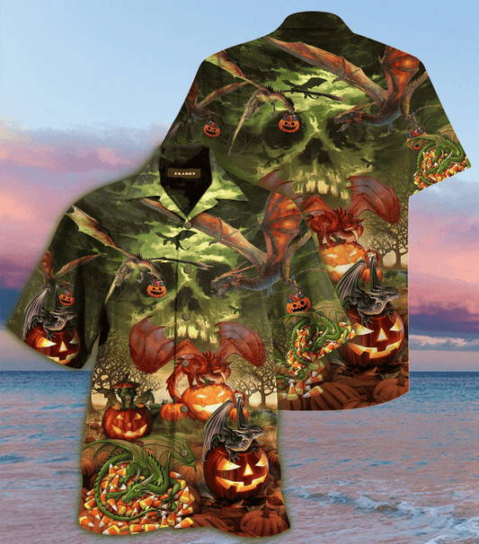 Spooky Green Dragon Halloween Dramatic Hawaiian Shirt,Hawaiian Shirt Gift, Christmas Gift