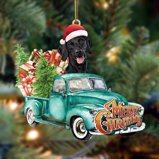 Bla Labrador-Green Truck Hanging Christmas Plastic Hanging Ornament, Christmas Ornament Gift, Christmas Gift, Christmas Decoration