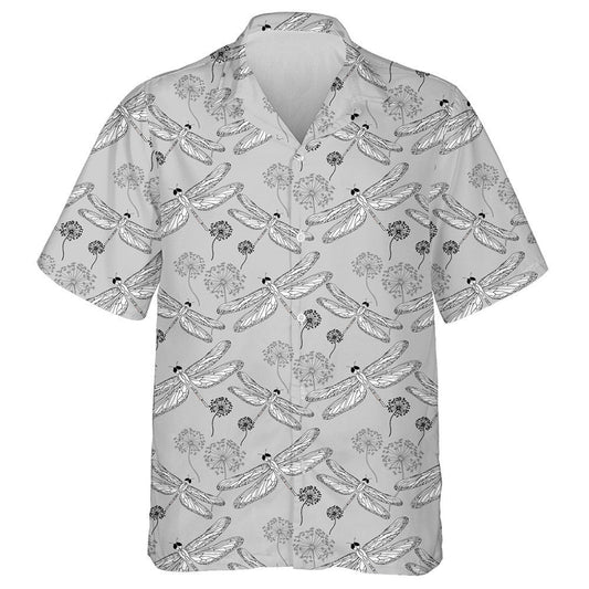 Bright Flying Dragonfly And Dandelion On Grey Hawaiian Shirt, Hawaiian Shirt Gift, Christmas Gift