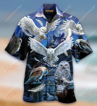 ulchabhán ag canadh san oíche chiúin Léine haváíais unisex muinchille gearr muinchille oirbheartaíochta patrún léine haváíais, bronntanas Léine haváíais, bronntanas Nollag