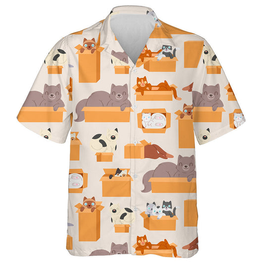 Cats In Cardboard Transportation Boxes Cartoon Hawaiian Shirt, Hawaiian For Gift