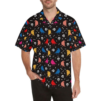 Colorful Crow Pattern Men's All Over Print Hawaiian Aloha Shirt, Hwaiian For Gift