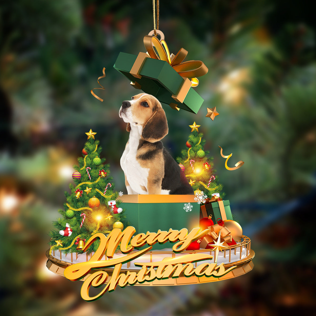 Beagle-Christmas Gifts & dogs Hanging Christmas Plastic Hanging Ornament, Christmas Ornament Gift, Christmas Gift, Christmas Decoration