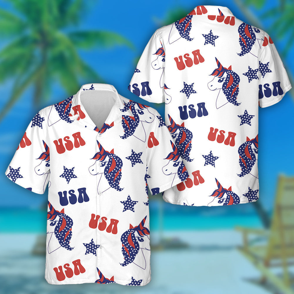 Cool Patriotic Unicorn Head American Repeated Pattern Hawaiian Shirt, Hawaiian Shirt Gift, Christmas Gift