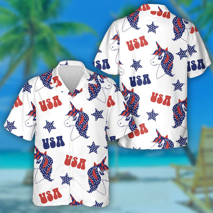 Cool Patriotic Unicorn Head American Repeated Pattern Hawaiian Shirt, Hawaiian Shirt Gift, Christmas Gift