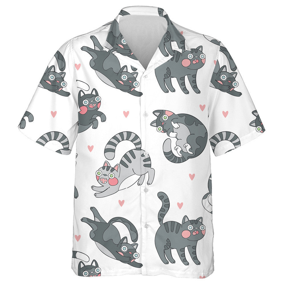 Cartoon Animal Funny Crazy Cat And Hearts Hawaiian Shirt, Hawaiian Shirt Gift, Christmas Gift