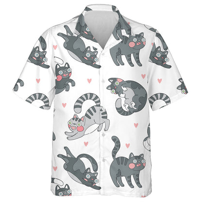 Cartoon Animal Funny Crazy Cat And Hearts Hawaiian Shirt, Hawaiian Shirt Gift, Christmas Gift