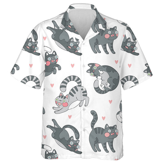 Cartoon Animal Funny Crazy Cat And Hearts Hawaiian Shirt, Hawaiian Shirt Gift, Christmas Gift