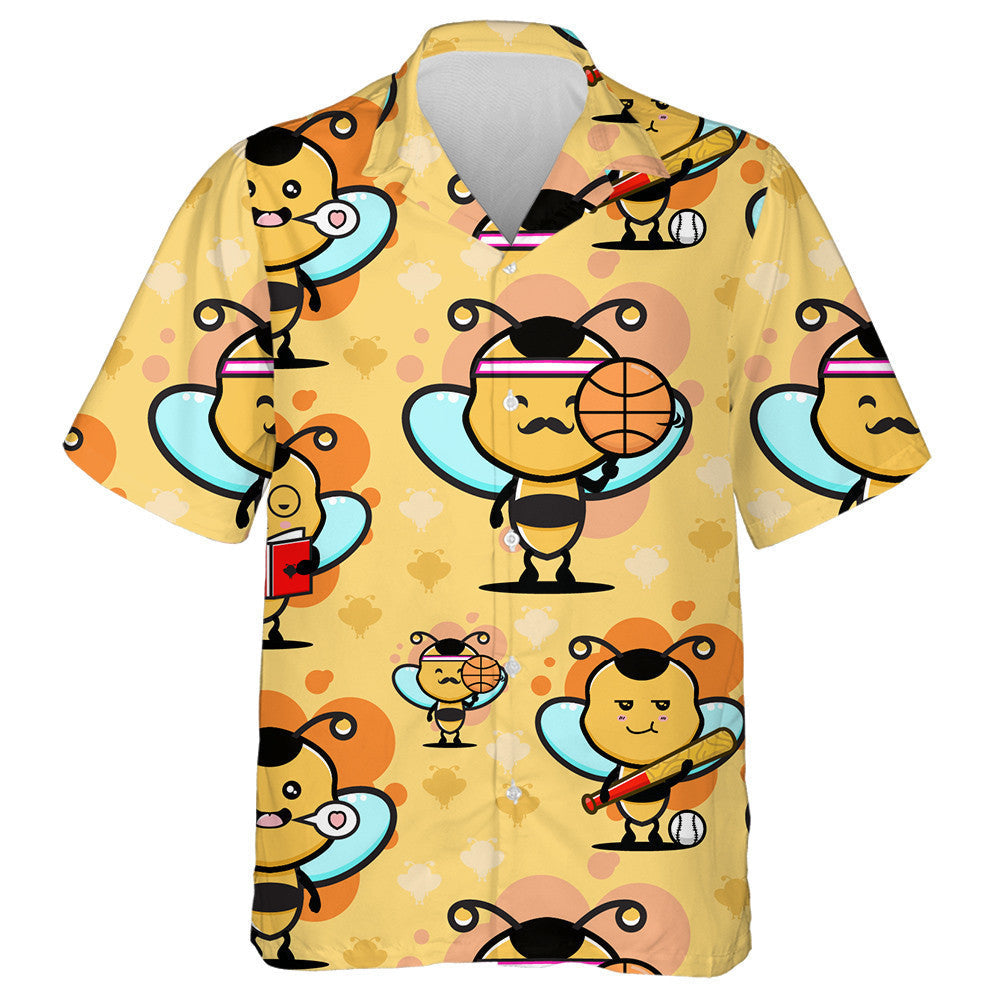 Watercolor Cute Bee Play Baseball And Basketball Hawaiian Shirt, Hawaiian Shirt Gift, Christmas Gift