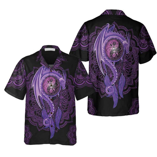 Neon Purple Dragon Mandala Style Tattoo Hawaiian Shirt,Hawaiian Shirt Gift, Christmas Gift