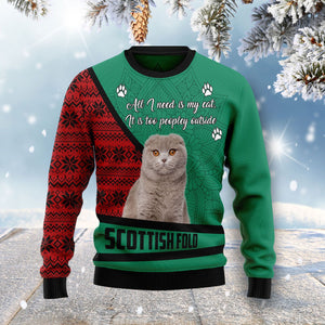 Scottish Fold All I Need Is My Cat It’s Too Peopley Outside Ugly Christmas Sweater, Christmas Ugly Sweater,Christmas Gift,Gift Christmas 2022