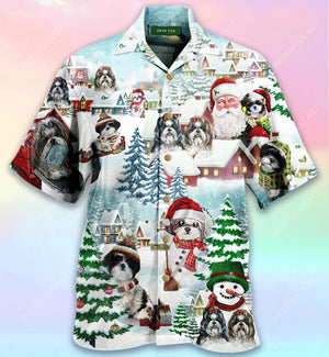 I Love Cute Shih Tzu Puppy Merry Christmas Hawaiian Shirt, Hawaiian Shirt Gift, Christmas Gift