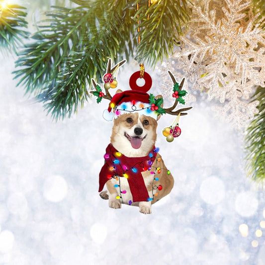 Corgi With Christmas Light Reindeer Ornament, Dog Pet Lover Gifts, Christmas Tree Ornament, Home Decor Plastic Ornament, Home Decor Plastic Ornament, Christmas Gift, Christmas Decoration