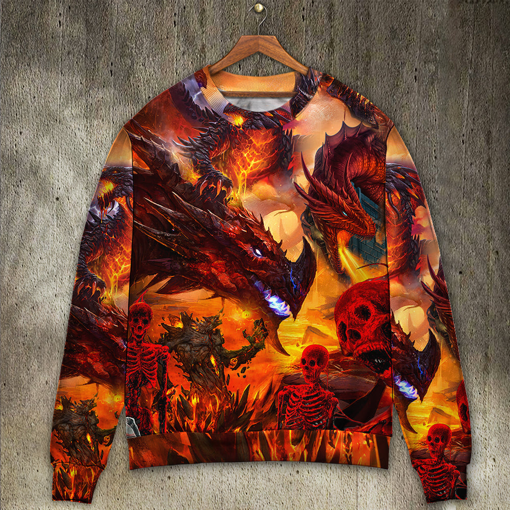 Dragon Red Skull Fire Art Style Ugly Christmas Sweater, Christmas Gift, Gift Christmas 2024