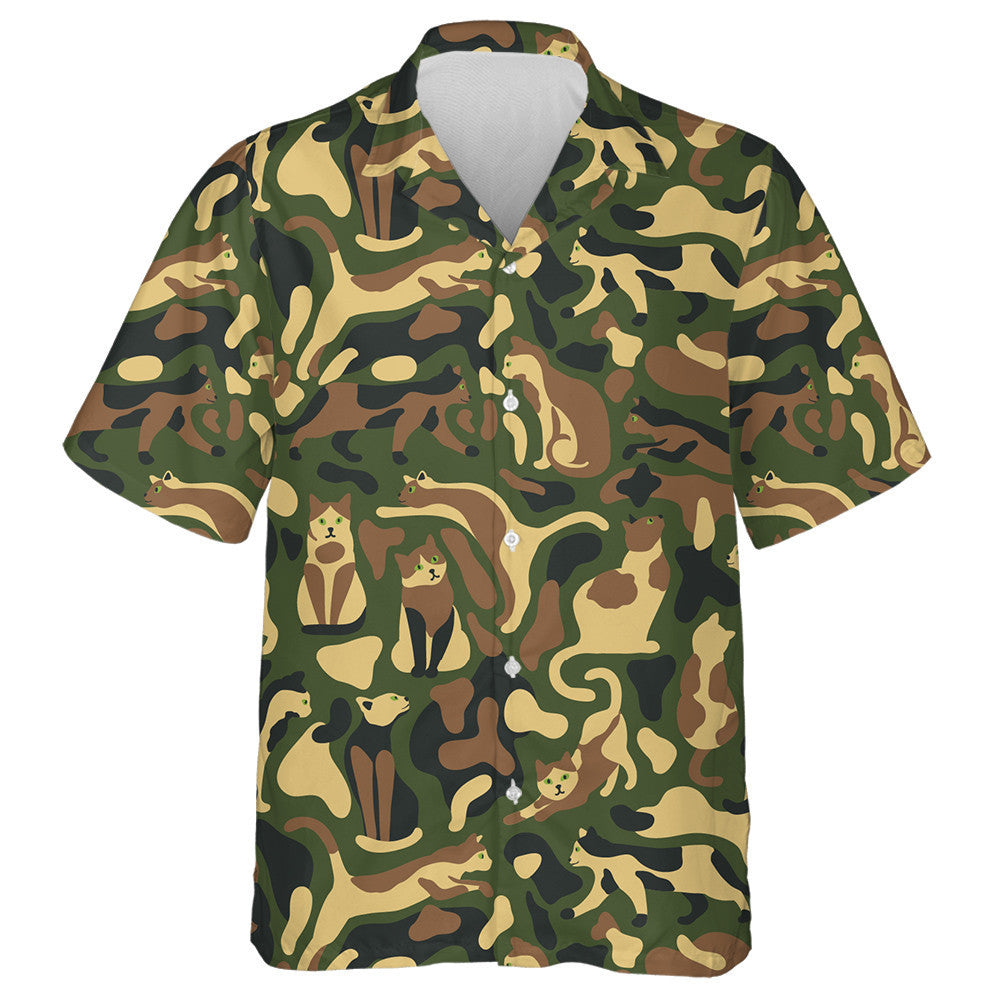 Camo Style With Cats Classic Military Colors Hawaiian Shirt, Hawaiian Shirt Gift, Christmas Gift