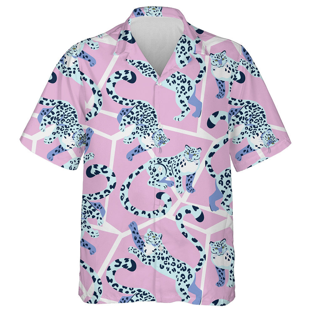 Playful Snow Leopards In Trendy Memphis Style Hawaiian Shirt, Hawaiian Shirt Gift, Christmas Gift