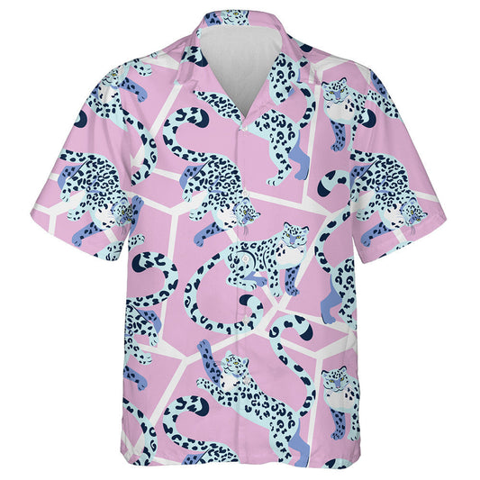 Playful Snow Leopards In Trendy Memphis Style Hawaiian Shirt, Hawaiian Shirt Gift, Christmas Gift